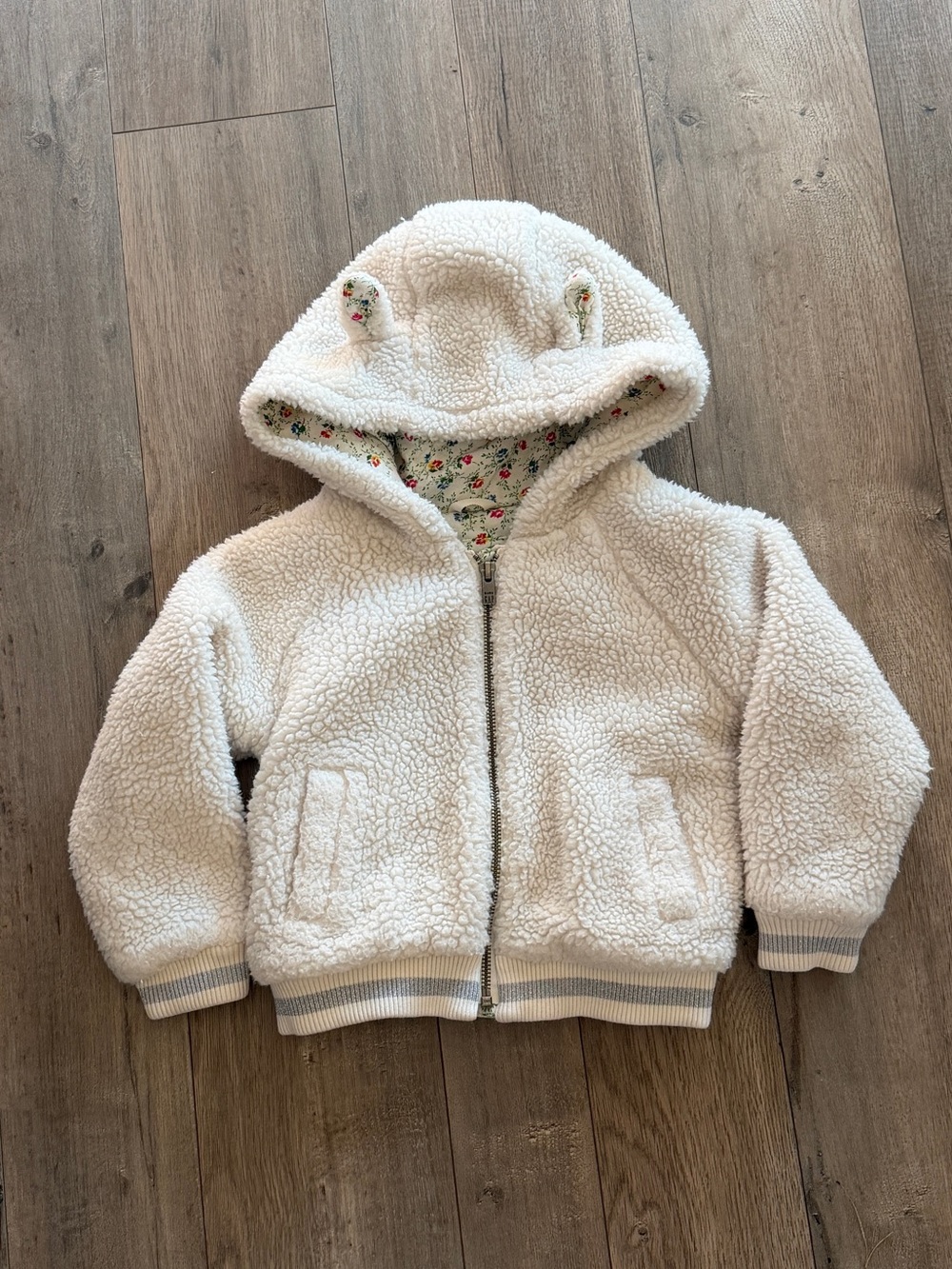 GAP x SJP Cozy Bunny Sherpa Zip-Up Hoodie with Floral Lining Size 4